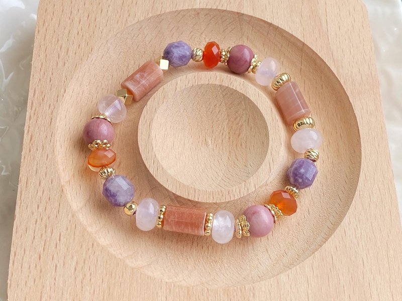 Natural Stone Elastic Bracelet Rose Solar Stone Violet Mica Onyx Pink Quartz - สร้อยข้อมือ - เครื่องประดับพลอย 