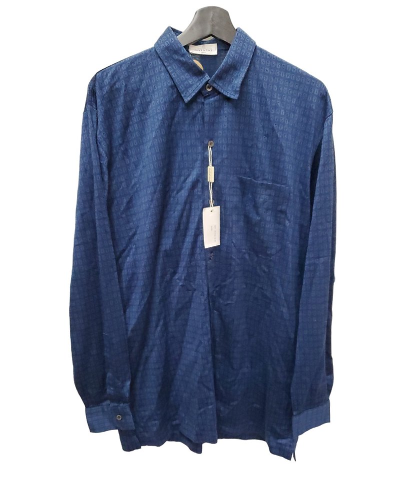 Wear politely. New givenchy letter logo. Blue silk. Wear politely. - Men's Shirts - Cotton & Hemp Blue