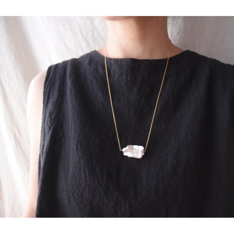 【K14gf】Big Biwa Pearl Necklace　ビワパール チェーンネックレス【60cm】 - 項鍊 - 寶石 白色