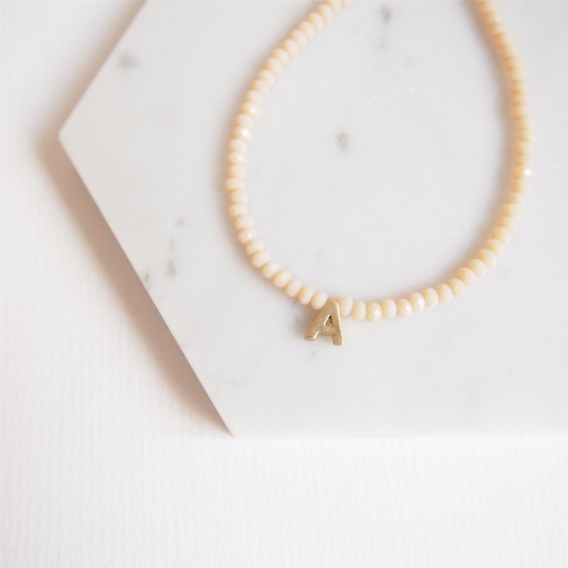 Gold-plated English alphabet · Czech cut face · bracelet · friend custom gift (beige) - สร้อยข้อมือ - โลหะ สีทอง