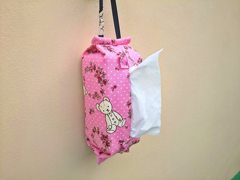 Hangable movable hook storage bag toilet paper / paper cover pink teddy bear*SK* - Tissue Boxes - Cotton & Hemp Pink