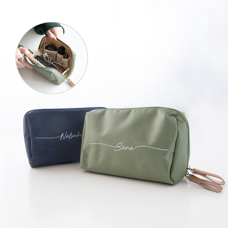 [Makeup pouch with name] Cosmetic pouch, makeup pouch, travel pouch HT01U - Toiletry Bags & Pouches - Nylon Khaki