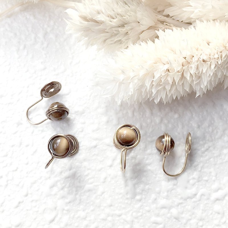 VIIART. Relax - tiger eye Stone. Minimalist tiger eye Stone Bronze custom Clip-On earrings earrings - Earrings & Clip-ons - Other Metals Gold