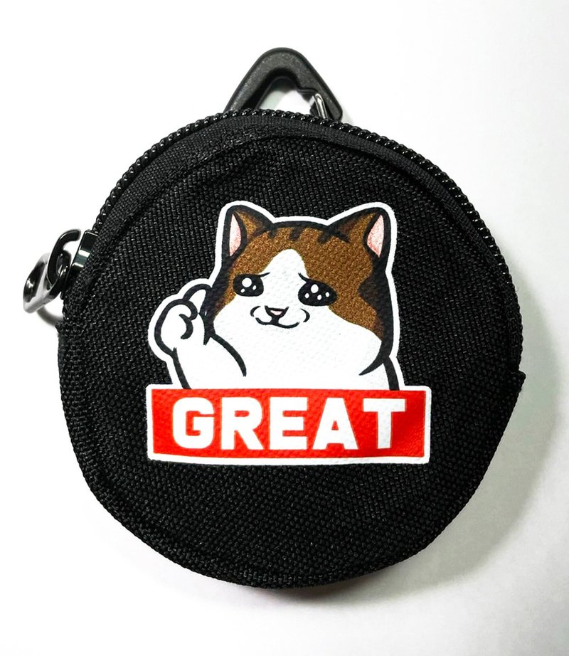 Meme Coin Purse Cat Coin Purse Like Meme Cat Pocket Coin Purse - กระเป๋าใส่เหรียญ - ผ้าฝ้าย/ผ้าลินิน สีดำ