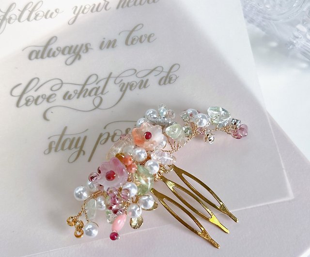 Wedding Hair Accessories - Pink Pearl and Crystal Bridal Hair Accessory