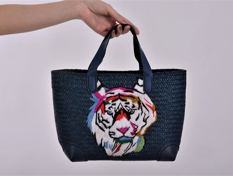 Krajood bag with tiger pattern, size s - Handbags & Totes - Plants & Flowers Blue