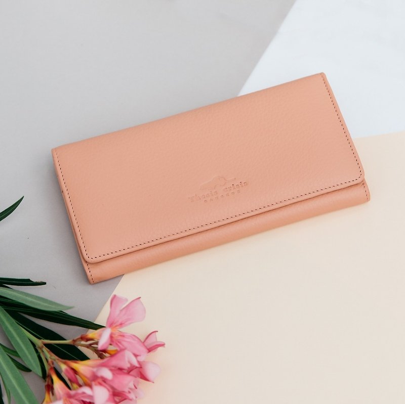 'POPPY' WOMAN LONG LEATHER WALLET-PINK - Wallets - Genuine Leather Pink