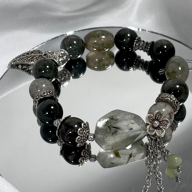 Green hair crystal + green ghost + s925 sterling silver to attract wealth and help career natural mineral crystal - Bracelets - Crystal 