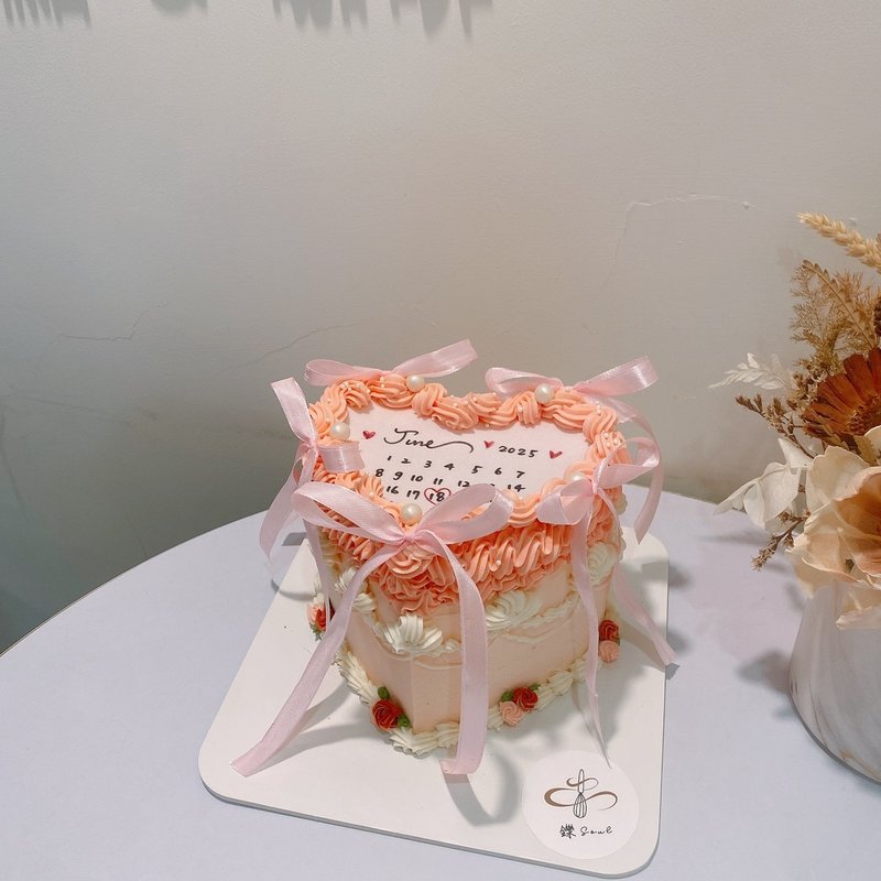 可愛女人 燃燒愛心蛋糕 鮮奶油擠花 鑠甜點 生日蛋糕 紀念日 緞帶 - 蛋糕/甜點 - 新鮮食材 