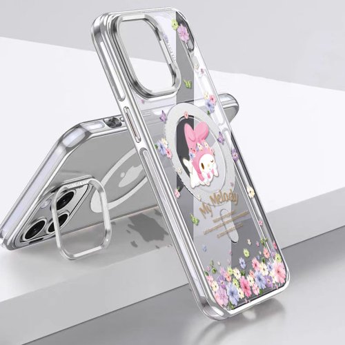 apbs 雅品仕 水晶彩鑽手機殼 三麗鷗 iPhone 全系列 抗黃化磁吸金屬框隱形立架殼-花語美樂蒂
