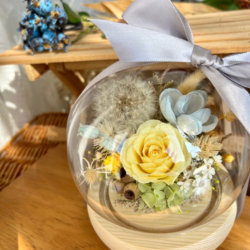 Dandelion Preserved Flower Glass Shade Night Light - ช่อดอกไม้แห้ง - พืช/ดอกไม้ สีน้ำเงิน