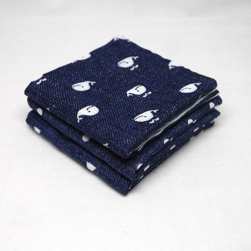 Japanese Handmade 6 layer of gauze mini-handkerchief/ 3 pieces in 1unit - 圍兜/口水巾 - 紙 藍色