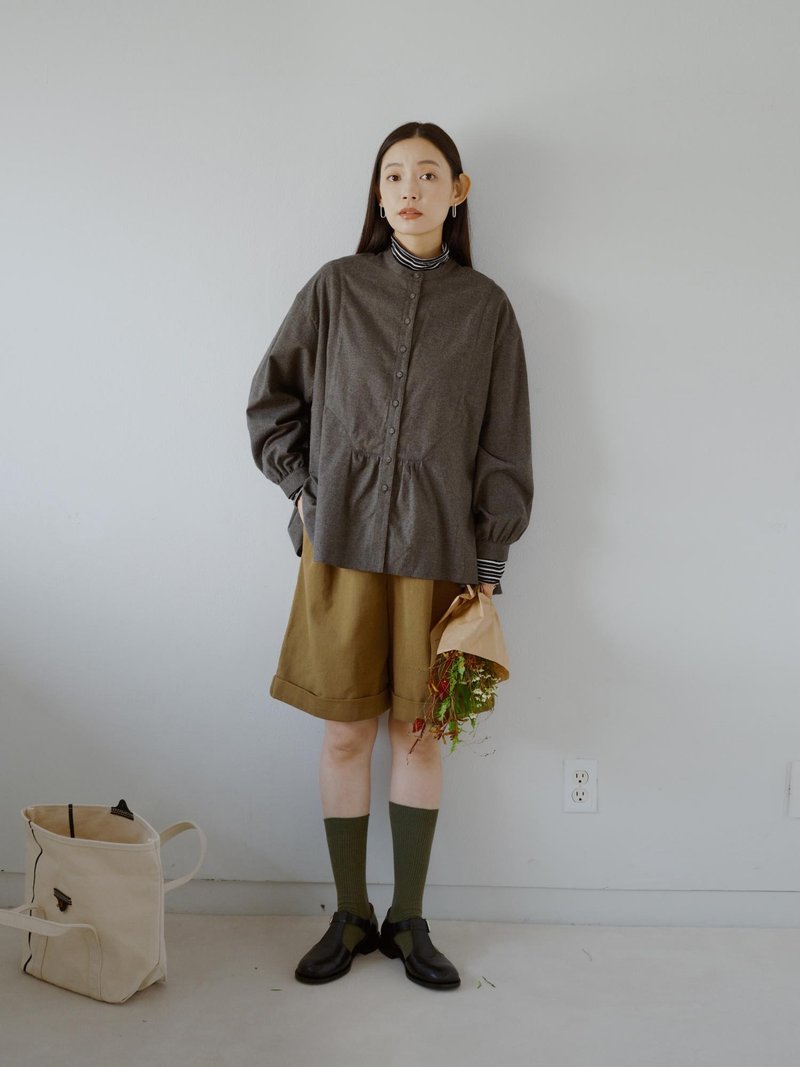 KOOW autumn and winter warm brushed cotton shirt Japanese style pleated shirt - เสื้อเชิ้ตผู้หญิง - ผ้าฝ้าย/ผ้าลินิน หลากหลายสี