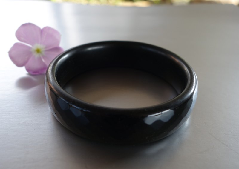天然黑曜石手鐲手圍18.5 鑽石切面 招財旺貴人運 擋煞抗煞 防小人 - 手鍊/手環 - 玉石 黑色