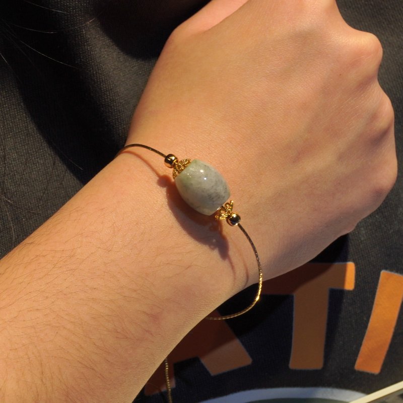 Black Chicken Floating Green Jade Lulutong Bracelet 14K Gold-filled | Natural Burmese Jade A-Grade | Gift - สร้อยข้อมือ - หยก หลากหลายสี