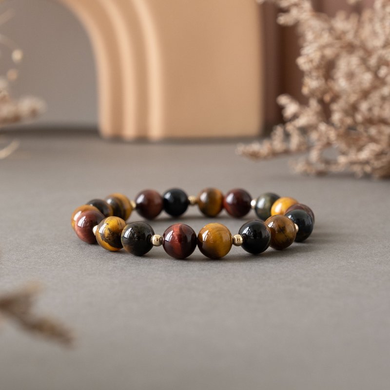 Multi-colour tiger eye stone genuine gemstones stretch bracelet - สร้อยข้อมือ - คริสตัล หลากหลายสี