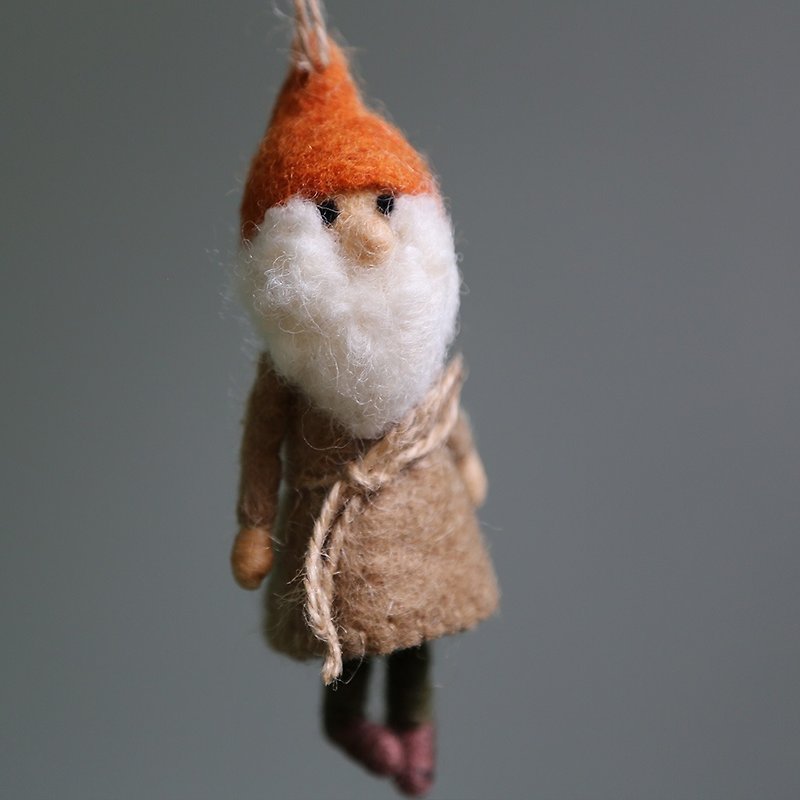 羊毛フェルトのクリスマスペンダント –ホワイトひげを生やした小人のグループA - チャーム - ウール 多色