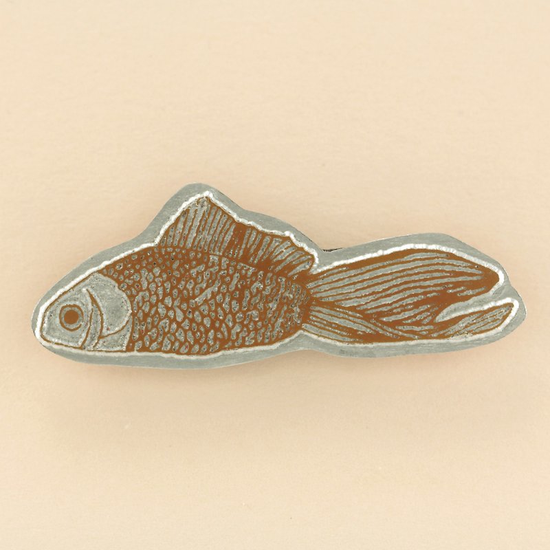 Goldfish Letterpress Brooch - Brooches - Other Metals Silver