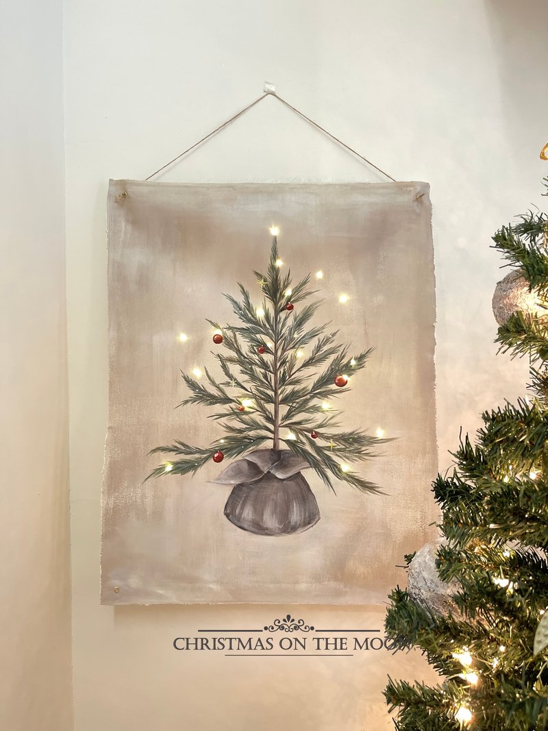 Hanging canvas Christmas tree lights - วาดภาพ/ศิลปะการเขียน - ไฟเบอร์อื่นๆ 