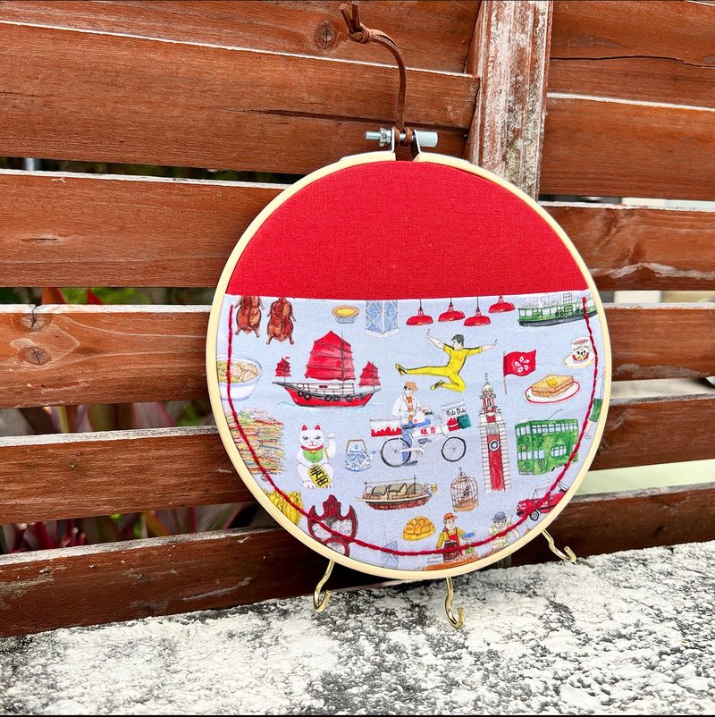 Hand-made Hong Kong embroidery circle storage red - Storage - Cotton & Hemp 