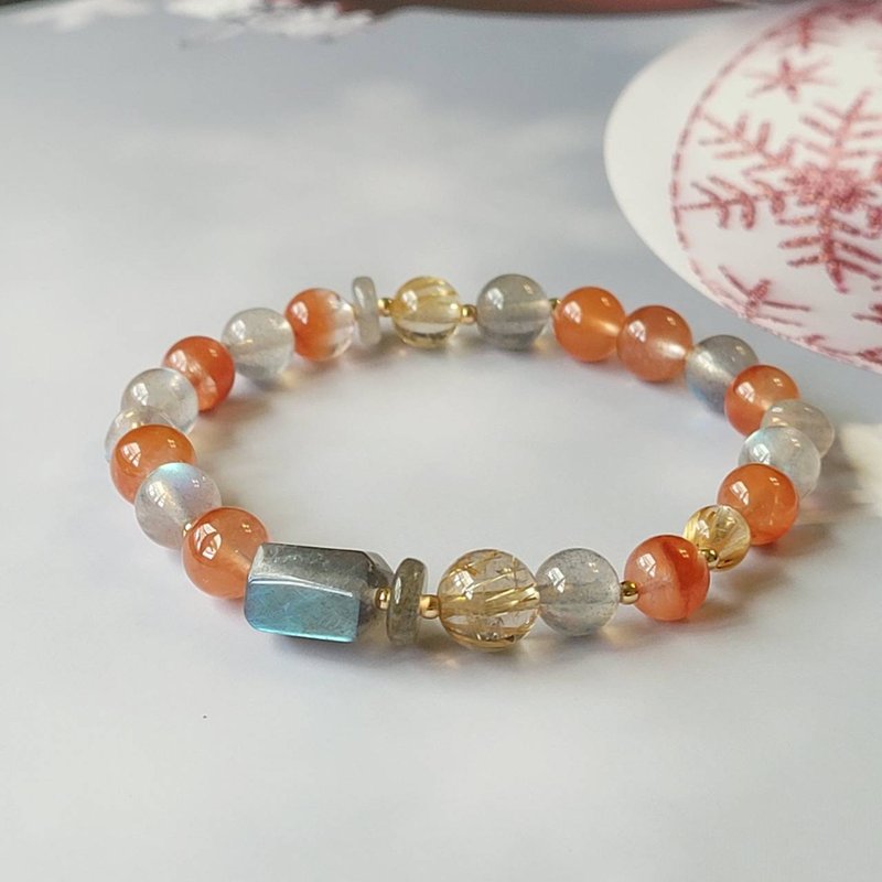 招財/貴人/桃花/養顏美容~鈦晶拉長石紅兔毛手鍊 - 手鍊/手環 - 水晶 