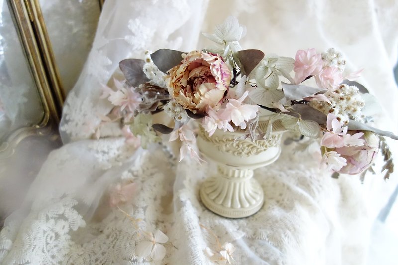 婚禮花飾系列~古典煙霧灰粉牡丹花環 - 髮夾/髮飾 - 植物．花 粉紅色