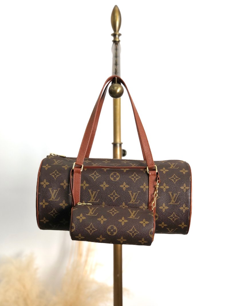 【 日本直送　名牌中古包 】LOUIS VUITTON モノグラム ハンドバッグ ブラウン パピヨン ポーチ ロールバッグ vintage 537a4y - 手提包/手提袋 - 防水材質 咖啡色