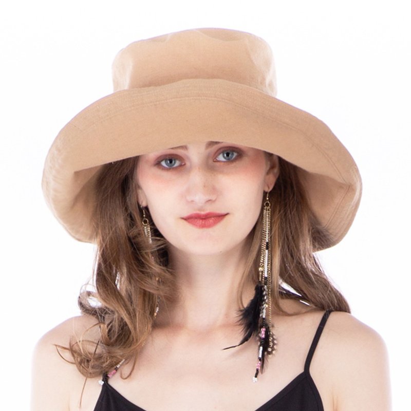 ATIPA可逆寬邊太陽帽防曬防紫外線 - 帽子 - 棉．麻 咖啡色