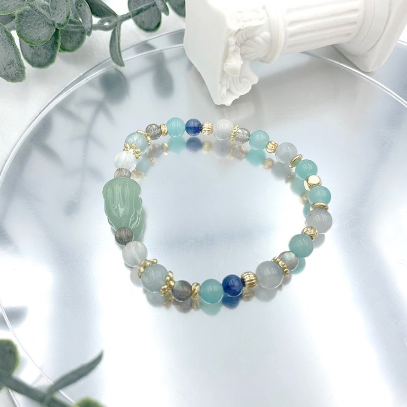 湖間兔 / 東菱玉 月光石 拉長石 海藍寶 天河石 藍晶石 藍兔毛 - 手鍊/手環 - 其他材質 綠色
