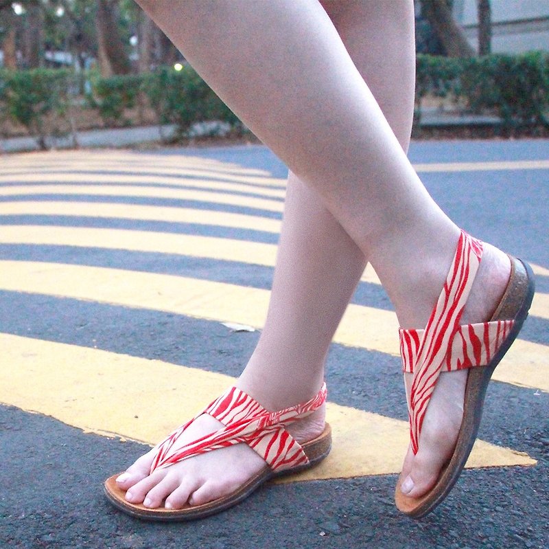 【Sling Back  Zebra】Lycra Sling Back Sandals/ Leather insole - Sandals - Genuine Leather Red