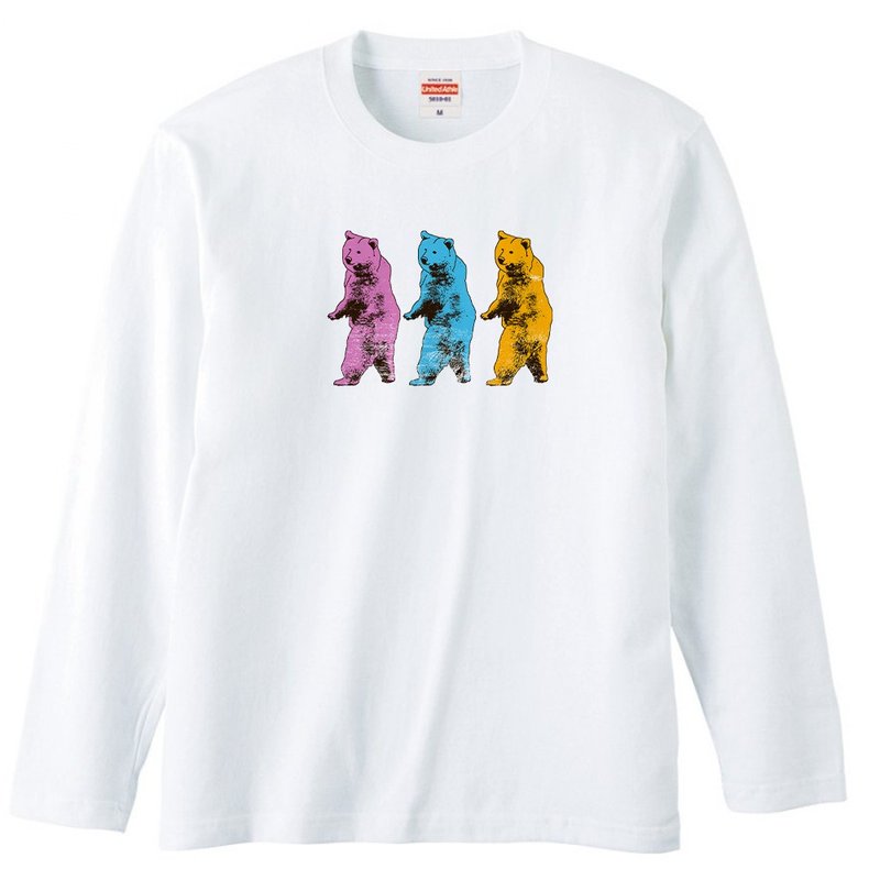 ロングスリーブTシャツ / Creepy bear - 男 T 恤 - 棉．麻 白色