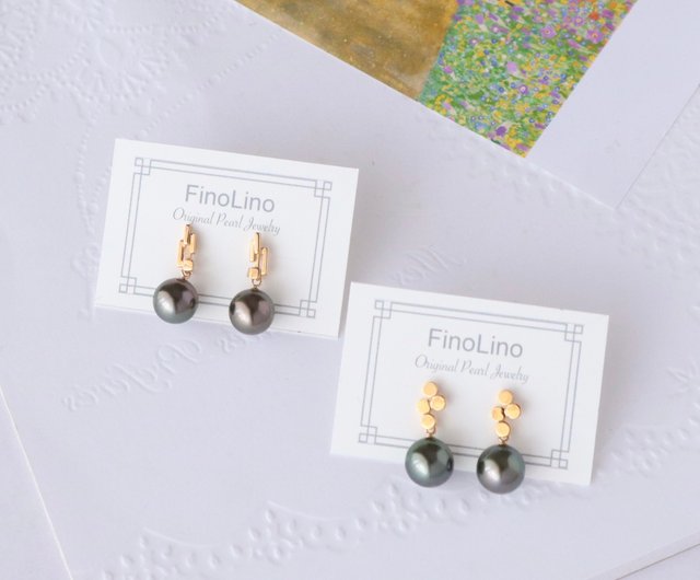 The Kiss Tahitian pearl black pearl and K10YG earrings Recommended