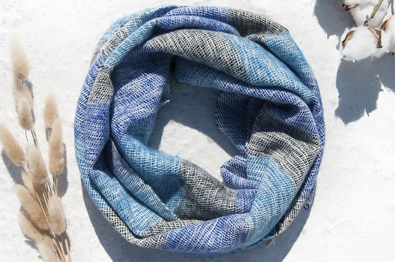 Christmas gift pure wool scarf / handmade knit scarf / woven scarf / pure wool scarf - blue ocean - ผ้าพันคอ - ขนแกะ สีน้ำเงิน