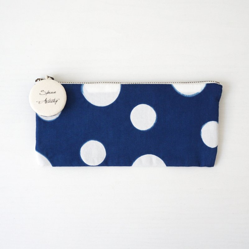 S.A x Macaron/Liberté, Indigo dyed Handmade Dots Pencil Case - Pencil Cases - Cotton & Hemp Blue