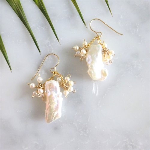 14kgf*Japanese baroque pearl chandelier earring/pierced earring