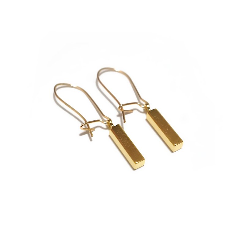 14K Gold Filled Mini Vertical Bar French Hook Earrings - ต่างหู - โลหะ สีทอง