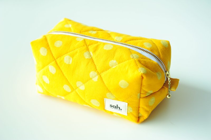 Hand Block Printed Quilt Box Pouch - Handbags & Totes - Cotton & Hemp Yellow