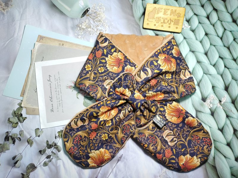 Korean thin cotton fabric elegant classic orange flower bow handmade scarf - scarf for all ages - short scarf - Knit Scarves & Wraps - Cotton & Hemp 