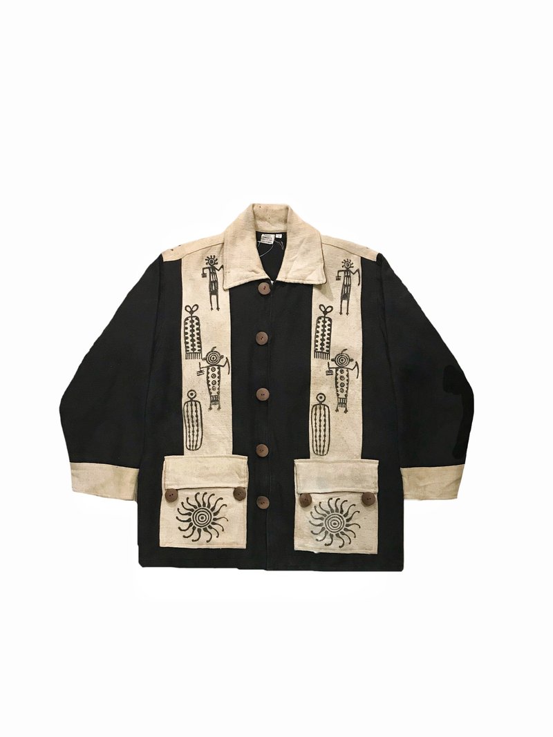 • 愛頭牌 • Vintage Pattern Crazy Jacket 尼泊爾手工印刷外 - 男夾克/外套 - 棉．麻 黑色