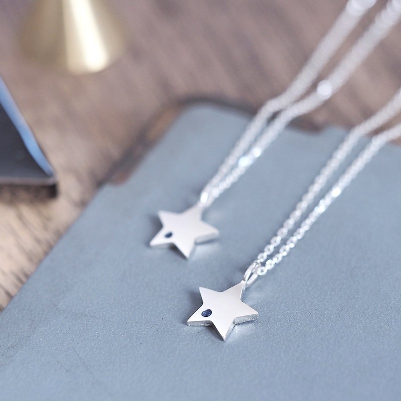 2 pieces set) sapphire star pair necklace Silver 925 - สร้อยคอ - เครื่องเพชรพลอย สีน้ำเงิน