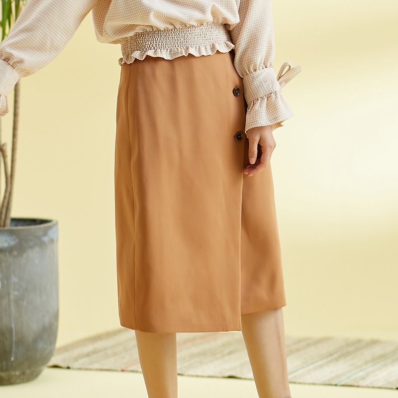 Anne Chen 2018 spring and summer new style literary women's solid color irregular long skirt skirt dress - กระโปรง - ผ้าฝ้าย/ผ้าลินิน สีส้ม