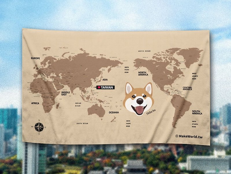 Make World地圖製造 運動浴巾 (柴犬/赤) - 毛巾浴巾 - 聚酯纖維 