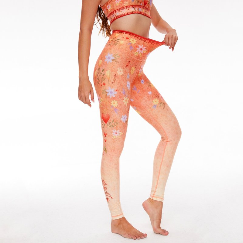 Lovebirds High-waisted Leggings - Women's Sportswear Bottoms - Eco-Friendly Materials Orange