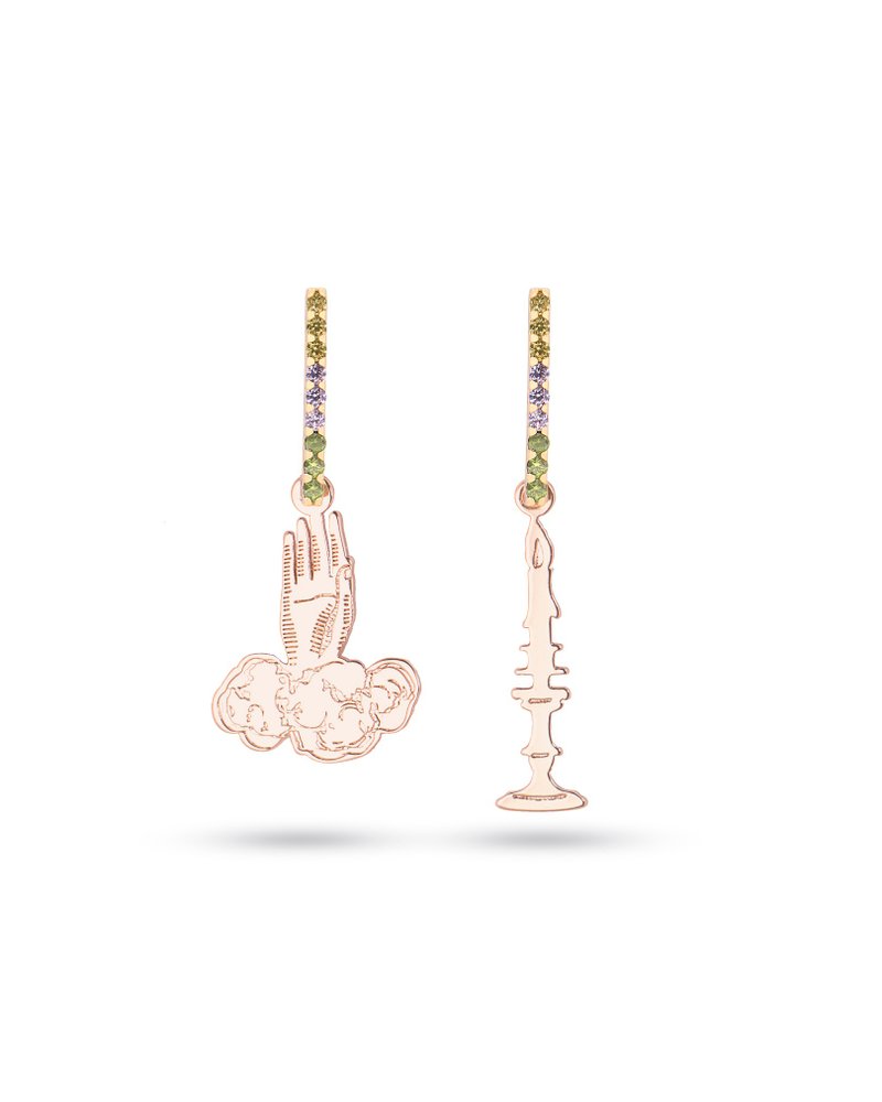 The Mysterious Earrings set- The mysterious hand and candlelight - Earrings & Clip-ons - Sterling Silver Multicolor