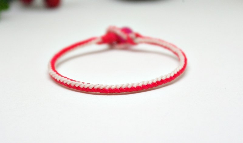 Hand-knitted silk Wax thread X natural stone_peach // You can choose your own color // #玉石 - Bracelets - Wax Red