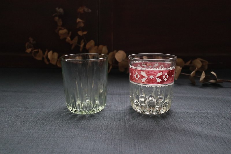 Early Water Cup - Diamond Edge and Purple Ribbon (Tableware / Old / Old / Glass / Taiwan) - Cups - Glass Multicolor