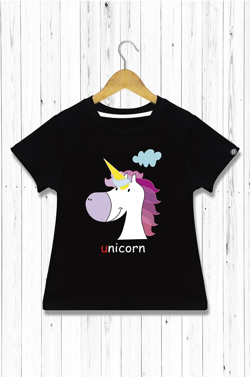 STATELYWORK Fantasy Unicorn - Kids Black T-Shirt - อื่นๆ - ผ้าฝ้าย/ผ้าลินิน สีดำ