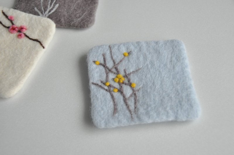 Wool Felt Acacia Blue Square Coaster - ที่รองแก้ว - ขนแกะ สีน้ำเงิน