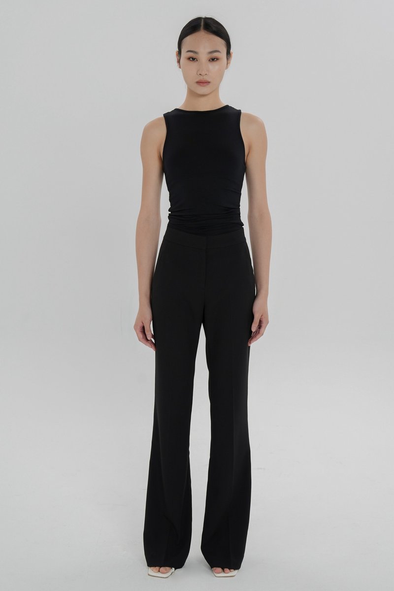 Slim and slim flared floor-length pants - black - กางเกงขายาว - เส้นใยสังเคราะห์ สีเทา