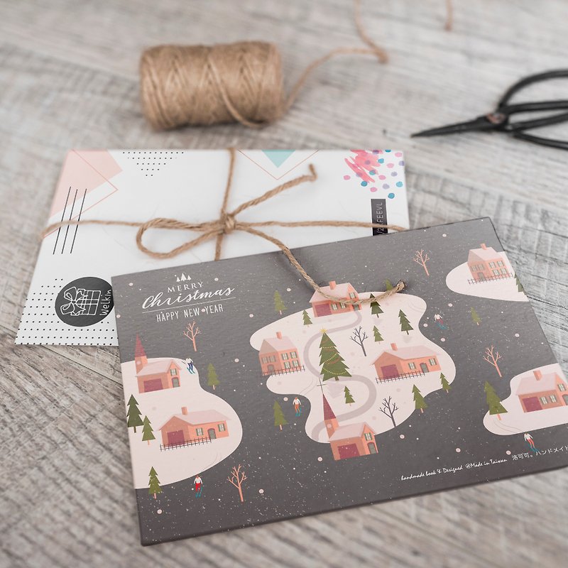 Christmas Card_Ski Resort【CM18047】Rococo Strawberry WELKIN Handmade Postcard - Cards & Postcards - Paper 